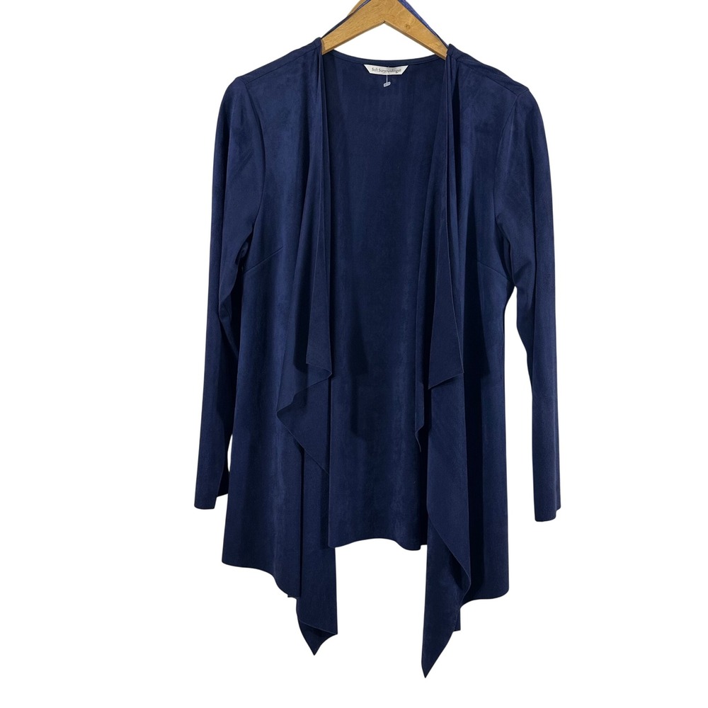 Soft Surroundings Navy Blue Faux Suede Waterfall Open Front Cardigan Womens L